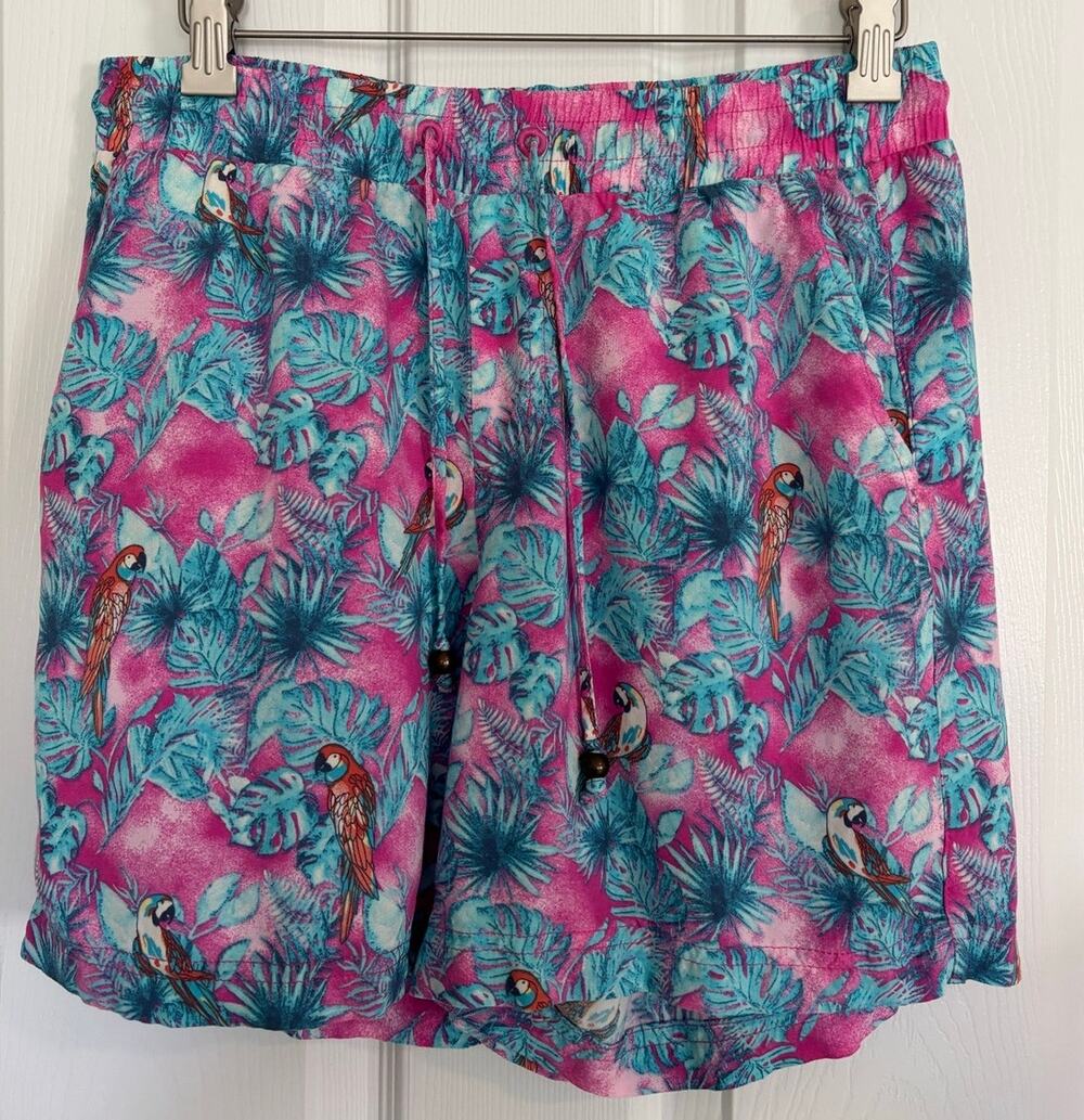 Margaritaville Small Shorts Multicolor Parrot Print Pull On Cover Up